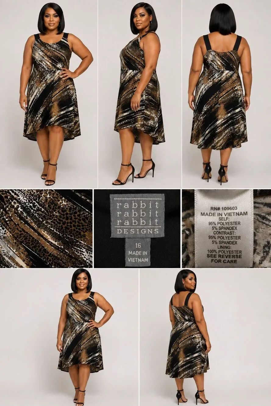 Rabbit Rabbit Rabbit Dress 16 Animal Print High Low Midi Sleeveless D-1